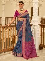 Banarasi Silk Royal Blue Pink Traditional Wear Digital Printed Saree